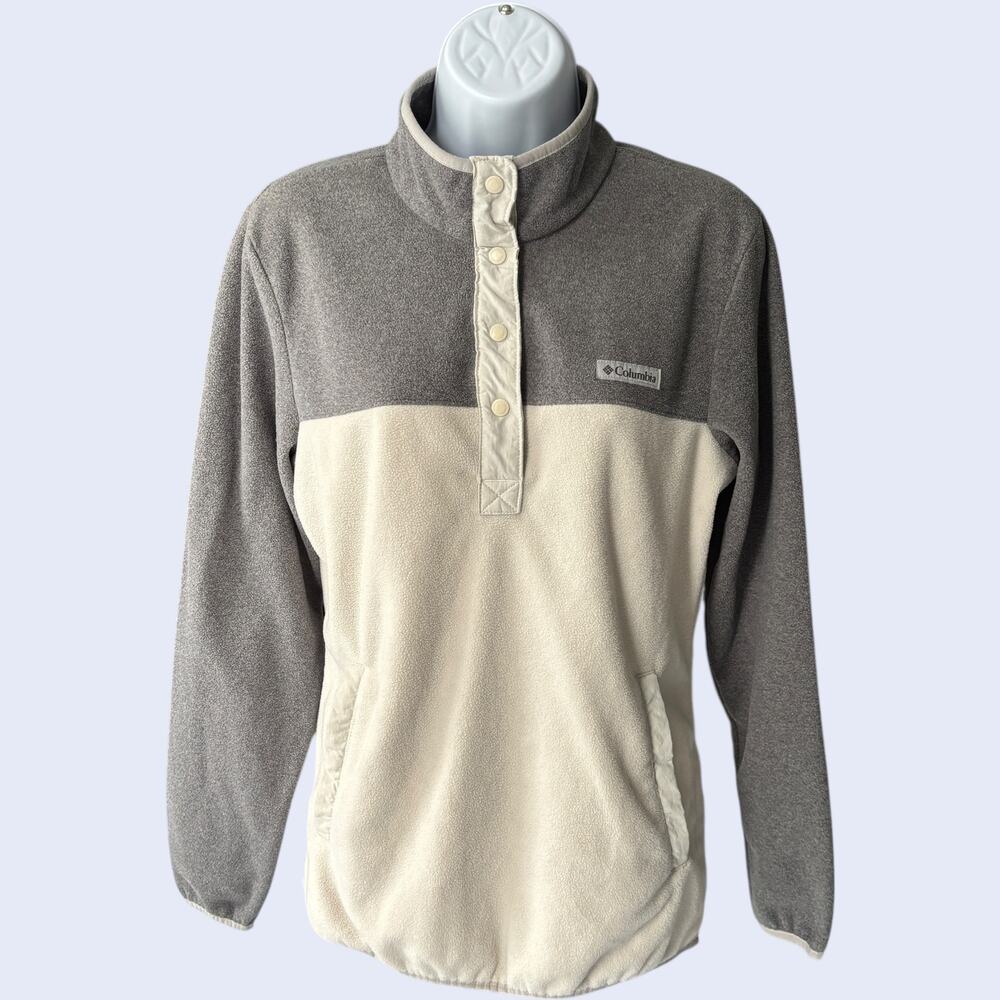 Columbia Fleece Colorblock Gray Beige Size M Lightweight Pullover
